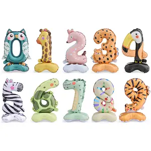 帕福站立动物数字气球鳄鱼斑马蛇派对装饰婴儿淋浴家居装饰品