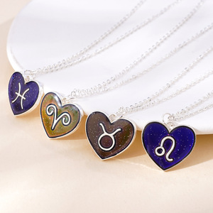 Collana con Ciondolo a Cuore che Cambia Colore in Base alla Temperatura, 12 Segni Zodiacali, Gioielli in Argento per Donne, Regalo Personalizzato con Logo - Product Image 4