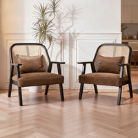 Nordischer Rattan-Sofa-Sessel, Einzelner Akzent-Armlehnstuhl, Moderner Minimalistischer Loungesessel für Wohnzimmer, Braun