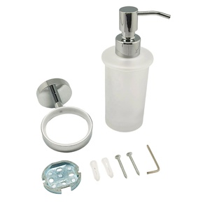 Distributeur de <span class=keywords><strong>savon</strong></span> liquide en verre givré de forme ronde en alliage de zinc de haute qualité, moderne, à fixation murale, Metalique 56055B-CR argenté - Product Image 4