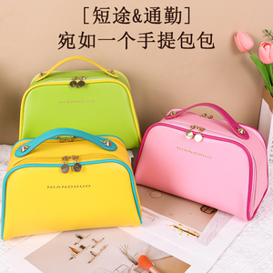 กระเป๋าเครื่องสำอางหนัง Pu ความจุขนาดใหญ่เปิดได้สองด้านแบบพกพา มีสไตล์ สีสันสดใสสำหรับจัดเก็บในบ้าน - Product Image 5