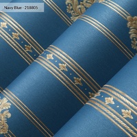 Papier peint 3D en tissu non tissé de style européen damassé pour chambre douillette et fond de télévision, bleu luxueux, design simple pour la maison