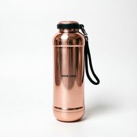 Thermos à eau de 615 ml en acier inoxydable, bouteille isolée sous vide, couvercle à ouverture à une main, finition or rose, bouteille portable pour boissons en plein air