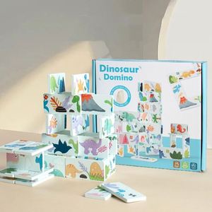 Juguete de Actividades para Niños, Bloques de Construcción para el Pensamiento Lógico, Regalo, Dominó de Dinosaurios de Madera, Juego de Rompecabezas - Product Image 1