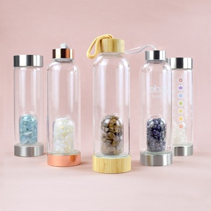 Botella de agua de cristal de 500ml al por mayor para mujeres con piedras preciosas de borosilicato de amatista de cuarzo rosa curativas para el bienestar - Product Image 2
