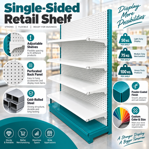 Étagère de présentation modulaire réglable à 5 niveaux, panneau perforé, simple face, en métal, blanc et bleu, pour magasin, commerce de détail et épicerie - Product Image 2