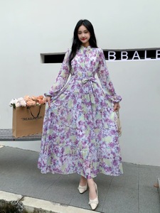 Robe mi-longue en mousseline de soie florale de style français pour femmes élégant ourlet large avec taille empire nouveau style décontracté pour la saison de printemps - Product Image 4