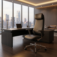 Chaise de bureau ergonomique de luxe avec pied en aluminium pour directeur exécutif moderne et pivotant en cuir véritable