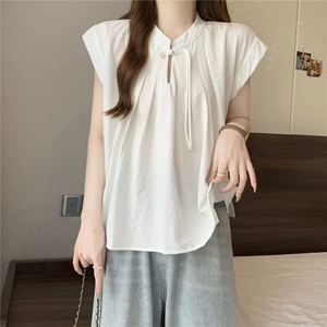 Nuove camicette da donna a maniche corte stile cinese <span class=keywords><strong>camicetta</strong></span> estiva ampia <span class=keywords><strong>con</strong></span> bottoni a <span class=keywords><strong>nodo</strong></span> alla moda Top snellente elegante - Product Image 4