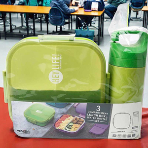 Juego de fiambrera sellada rectangular de doble capa de dibujos animados con botella de agua para niños - Product Image 4