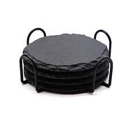 Usine en gros personnalisé magnifique quatre pièces ensemble rond noir ardoise sous-verre avec support pour boisson Bar cuisine