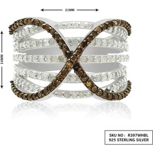 Jewelspaark Sterling <b>Silver</b> Diamond <b>Ring</b> 0.99 Ct White And Brown Round Pave Setting Geometric Women's Engagement Size 7.5 - Product Image 6