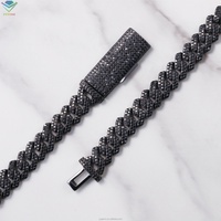 Collier en argent S925 avec diamants noirs, 2 rangées, 10 mm-12 mm, moissanite, chaîne cubaine hip-hop pour homme, panthère noire pour bijoux de mode