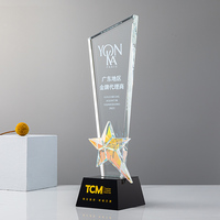 Trophée de baseball personnalisé en verre cristal avec impression UV, gravure, plaque gravée, design étoile colorée et finition émaillée