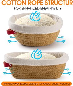 Fodere a doppio strato 9 pollici pasta madre pane cottura ovale corda di cotone rotonda cesto di prova del pane per panettieri con coperture - Product Image 6