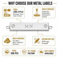 Étiquette de marque en métal gravée sur mesure en laiton, acier, alliage de zinc pour vêtements, sacs, chapeaux, chaussures, foulards – Fabrication OEM/ODM