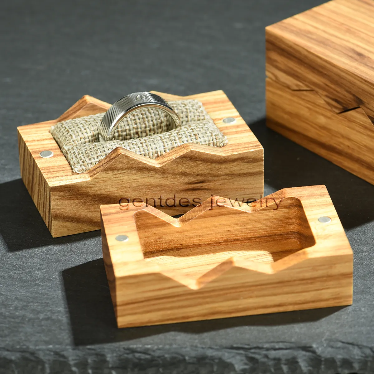 Gentdes תכשיטי חדש סגנון זית עץ חתונת טבעת אירוסין קופסא מתנת חבילה