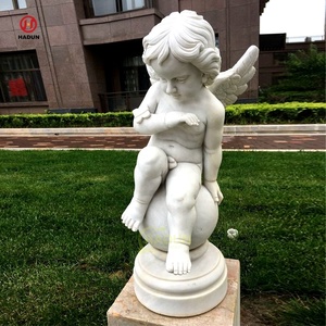 Jardín al aire libre Tallado a mano Piedra natural Tamaño real Querubín Escultura Mármol blanco Desnudo Niño Ángel Estatua - Product Image 3