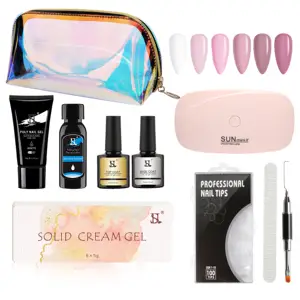 HS Private Label Poly Nail Gel Kit With Uv Lamp Solid Cream Pudding Gel Polish Nail Extension Poly Acryl Gel Set