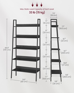 Estante de escalera <span class=keywords><strong>VASAGLE</strong></span> para el hogar, oficina, sala de estar, dormitorio, cocina, estantes de libros, estante de almacenamiento con marco de Metal - Product Image 6