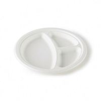 Plateau jetable en pulpe de canne à sucre à 3 compartiments, assiette en bagasse naturelle compostable avec logo pour restaurant