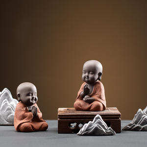 Estatua de Buda Sonriente de Cerámica Color Arena Natural, Mascota de Té, Decoración para Mesa de Té, Estatuas de Buda - Product Image 3