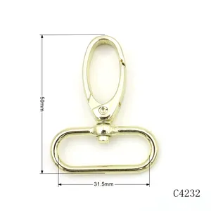 Bag hardware wholesale supplier light gold heavy duty 1 1/4 inch swivel clasp metal snap clips for handbag
