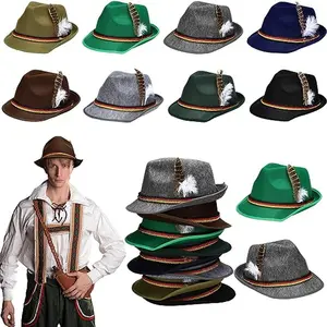 Topi dekorasi bulu ornamen topi Cosplay Fashion barat baru topi Festival bir Oktoberfest Jerman alat peraga foto pesta pria