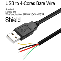 Kabel Ekstensi Pigtail 5V USB ke Kabel Kawat Terbuka Berlapis Timah 2 4 Shielded Bare Wire End untuk Lampu Strip LED Papan Sirkuit