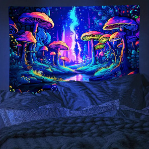 Tapisserie personnalisée néon réactive aux <span class=keywords><strong>UV</strong></span>, motif montagne et cascade fantastiques, décoration murale astronaute galaxie pour la maison - Product Image 6