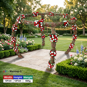 Mandap de mariage floral rustique artificiel avec décoration florale rouge et blanche en bois, hauteur 5-6 pieds, largeur supérieure à 6 pieds, NOUVELLE ARRIVÉE - Product Image 2