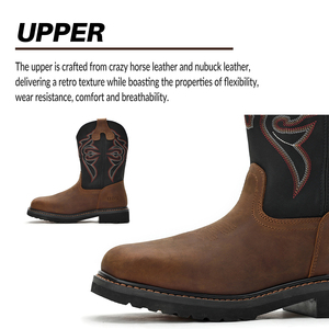 Herren Goodyear Welt Sicherheitsstiefel aus Crazy Horse Leder+Nubuk Arbeitsstiefel für Landwirtschaft, Ranch, Forstwirtschaft, Tägliche Freizeitkleidung, Gummi-Sicherheitsschuhe - Product Image 3