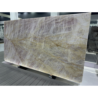 Pierre de quartzite rose Cristallo naturelle rétroéclairée translucide Panneau de feuille de pierre rétroéclairé par LED pour comptoir et mur de cheminée