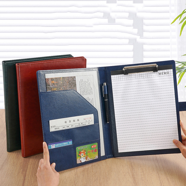 Custom Logo Multifunctional Leather A4 Conference Folder Document Organizer Business Stationery Folder Contract File Folders