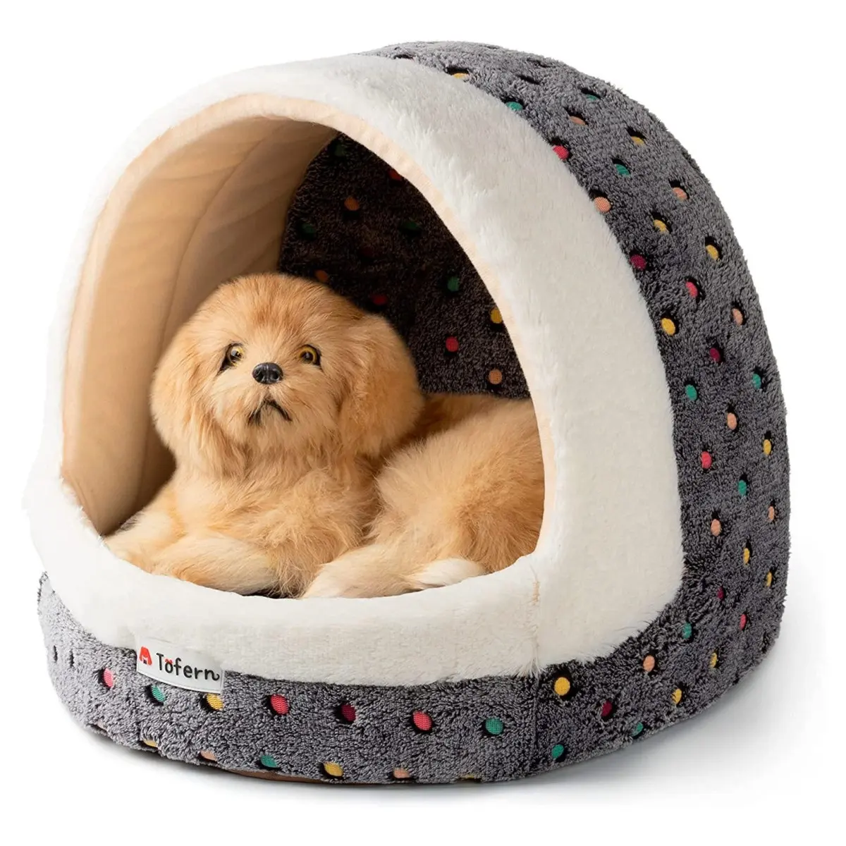 Dog Beds For Cats Colorful Dots Pattern Striped Cute Fleece Warm Washable Pet Bed With Removable Cover