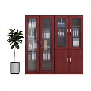 خزانة ملفات فولاذية بلون خشبي مطبوعة بتقنية النقل الحراري، مقاومة للحريق، بباب زجاجي، تصميم عصري، لتخزين المستندات المكتبية، مع قفل، تخزين منخفض - Product Image 1