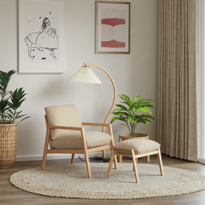 كرسي استرخاء فاخر من خشب البلوط الصلب مع مسند للقدمين، تصميم عصري لغرفة المعيشة وغرفة النوم والفنادق، قابل للتخصيص - Product Image 6