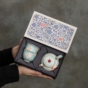 Flatstone Red Hand-painted Koi Blessed <b>One</b> Pot Two <b>Cups</b> Gift Box Set Household Ceramic Kung Fu Tea Set Holiday Accompanying - Product Image 4
