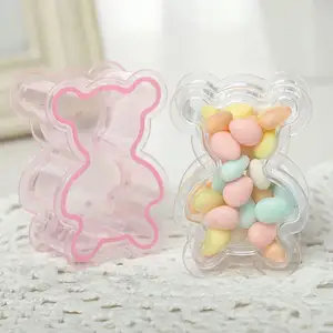 扁平泰迪熊形状塑料糖衣容器我们的糖果包装盒婚礼洗礼婴儿淋浴派对装饰