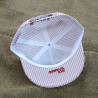 Gorra Personalizada sin Estructura con Visera Plana, Diseño de Rayas Rosas y Blancas, Logotipo Bordado en 3D, Visera Corta para Mujer, Gorras Snapback al por Mayor