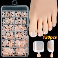 120 Pcs Kuku Palsu Pendek Model French Tip Warna Nude Pink Akrilik, Dapat Digunakan Kembali, Penutup Penuh, Ekstensi Kuku Kaki