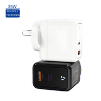 Cargador de Pared GaN de 35W con Enchufe Australiano, Carga Rápida PD QC3.0, Certificado SAA, Protocolo Completo, Cargador Portátil para Teléfono, Auriculares y Cámara