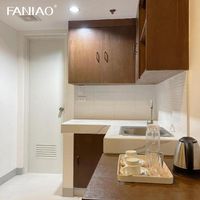 Meubles de cuisine miniatures pour hôtel au design moderne et épuré, armoires de base modulaires personnalisées, robinet en acrylique écologique, garantie 5 ans
