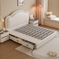 Lit de princesse en cuir véritable pour enfants - Tons crème - Tailles 1,2 m/1,35 m/1,5 m/1,8 m - Garantie 10 ans - Modèle A39