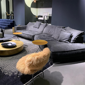 ¡Saludos! Sofá de estilo súper moderno, sofá seccional de tela de terciopelo gris y azul, sofá moderno para sala de estar - Product Image 4