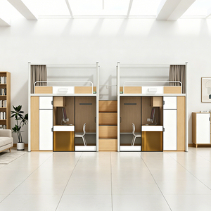 Lit superposé en métal pour dortoir avec bureau intégré et armoire de rangement, lit mezzanine pour étudiants, mobilier pour dortoir scolaire, auberge de jeunesse, appartement du personnel - Product Image 2