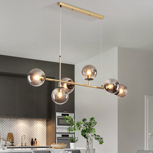 6 teste di oro pendente della sfera di vetro lampada a sospensione moderna tavolo da pranzo bar lampadari - Product Image 1