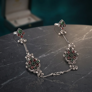 Paire de bijoux de pied traditionnels Pagpaan en argent 925, ethniques, de mariée, faits à la main, en argent oxydé, de créateur - Product Image 2