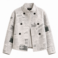 Anjie – Veste courte personnalisée OEM/ODM pour femme, imprimé journal, marque privée, fabricant en gros, streetwear de bureau