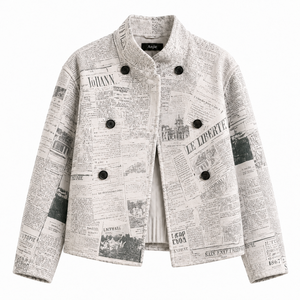 Anjie – Veste courte personnalisée OEM/ODM pour femme, imprimé journal, marque privée, fabricant en gros, streetwear de bureau - Product Image 1